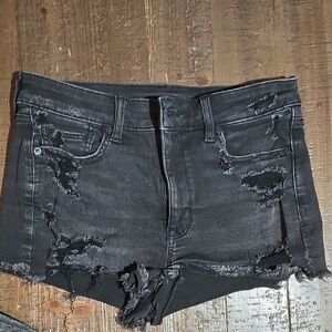 Size 6 American Eagle Black Distressed Jean Shorts Grunge Cut Off Hi-Rise
